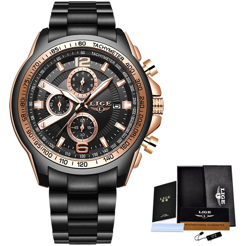 

LIGE 2020 New Fashion Business Quartz Men Watch Stainless Steel Waterproof Wristwatch Male Military Watch Man Relogio Masculino