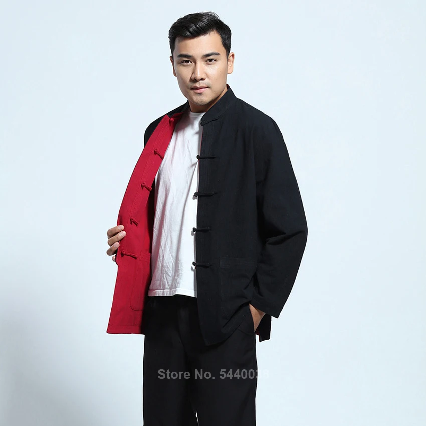 Традиционный китайский костюм Тан для мужчин одежда Кунг ку Брюс Ли двусторонняя