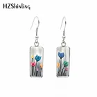 Серьги прямоугольные с цветами, цветами, цветными поднимающими настроение тюльпанами, стеклянные украшения, 2019