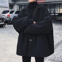 autumn winter woolen coat mens jacket suit collar button youth students loose thick cotton coat mid long windbreaker trench