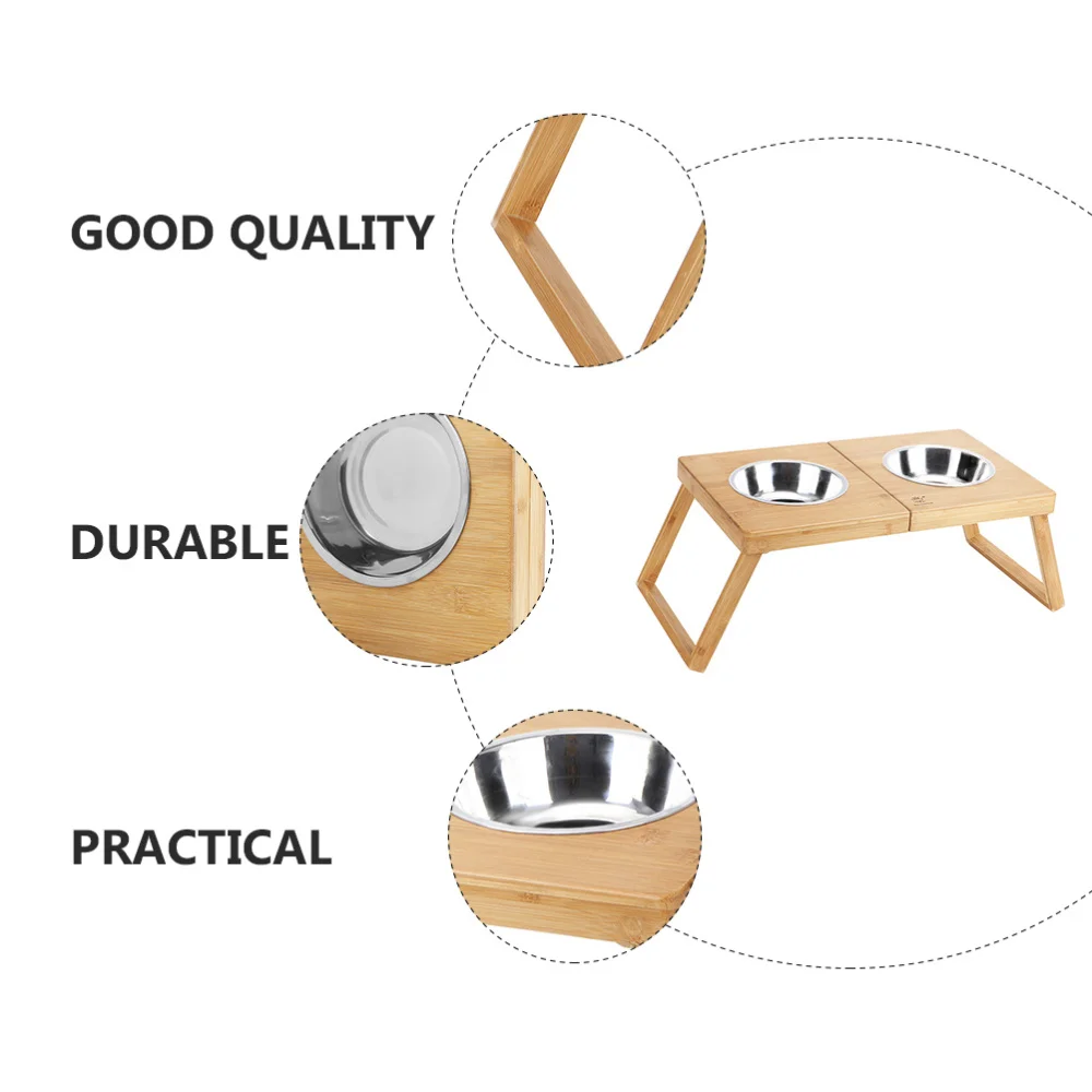 

1pc Stainless Steel Pet Food Bowl Pet Food Bowl Rack Folding Dual-bowl Rack