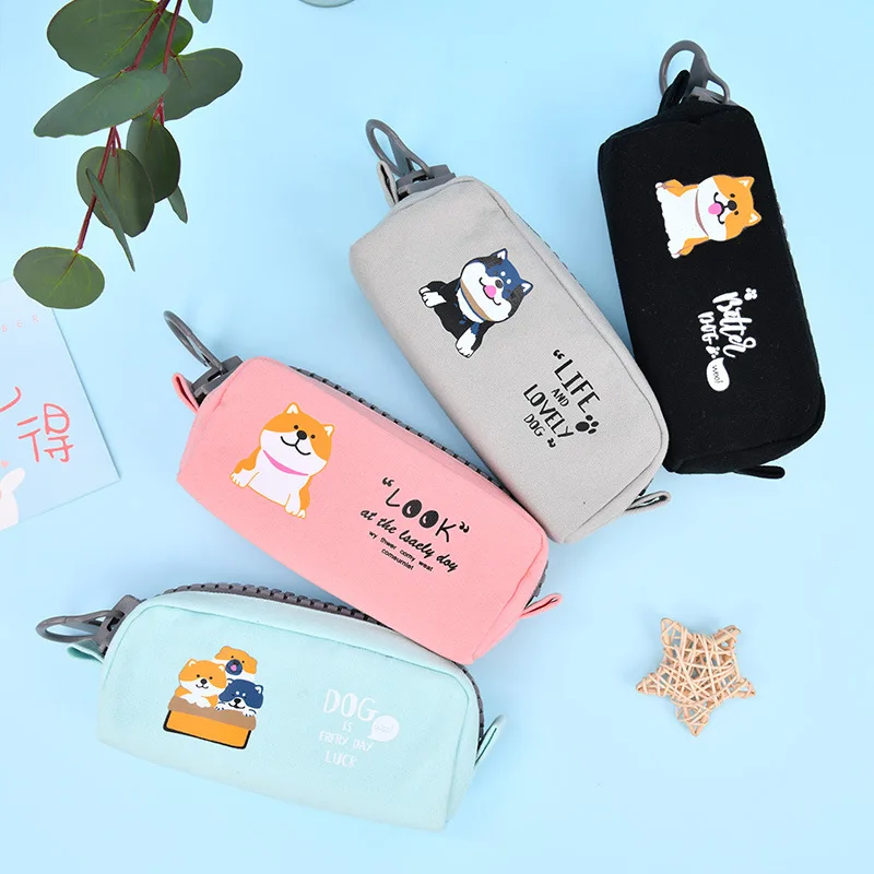 

Cartoon Canvas Cosmetic Bag Pencil Bag Cute Dog High Quality Large Capacity Zipper Pencil Case Gift for Kids Student Stationery
