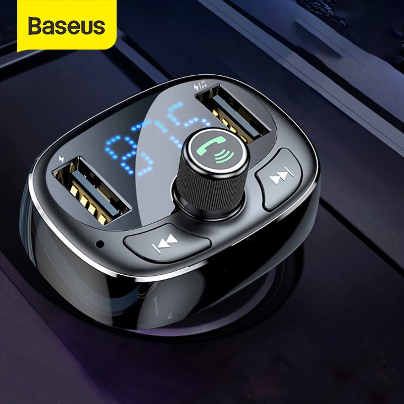 

Baseus FM Transmitter Bluetooth Handsfree Car Kit Audio MP3 Player with 3.4A Dual USB Car Charger FM Modulator
