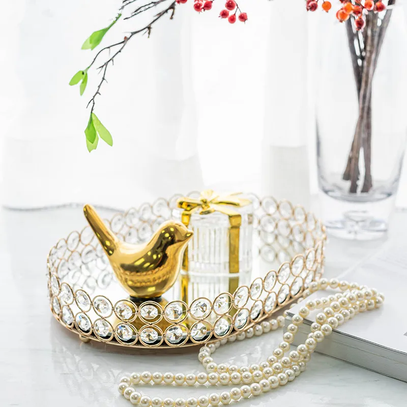 Европейский золотой прозрачный зеркальный поднос железная подставка для