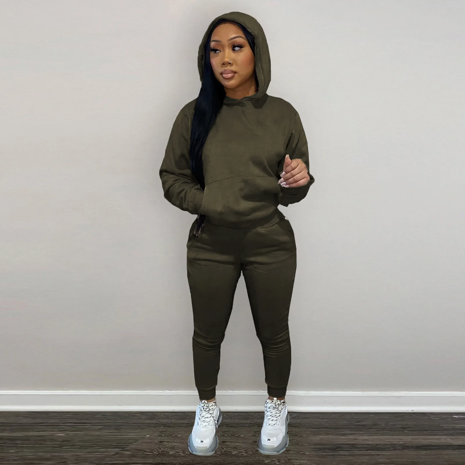 Костюм спортивный однотонный для девочек Повседневный свитер с длинным рукавом