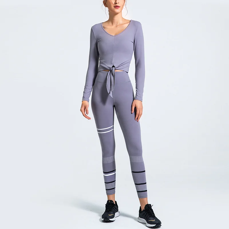 

High Waist Yoga Pants Lulu Yoga Suit Double Side Long Sleeve Sports Top Running Speed Dry Women's Printed Fitness Suit Yoga Sets