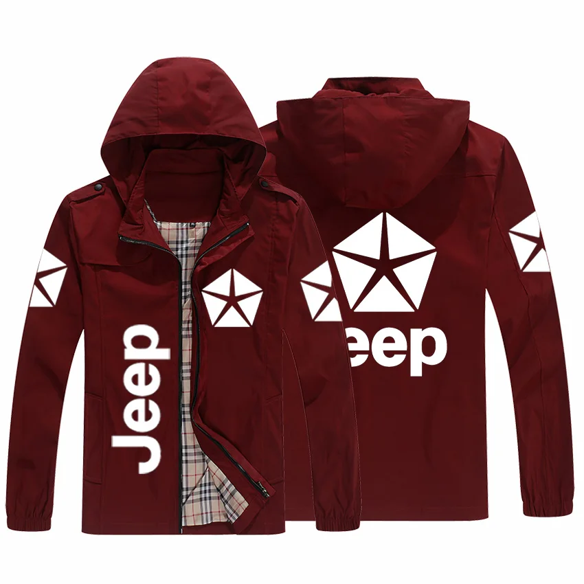 

2021 men's new spring and autumn jacket men's and women's casual zipper standing jacket hooded printing JEEP logo jacket
