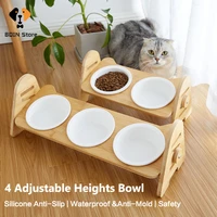 non slip cat food water bowl raised dog ceramic adjustable heights neck care removable bowl pet food feeding dish for dogs cats