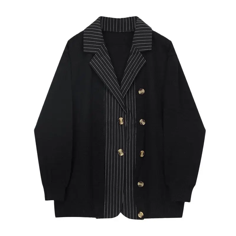 

Зимний женский вязаный кардиган с имитацией двух предметов, рубашка в стиле пэчворк, свитера, Свободные повседневные женские вязаные топы в...