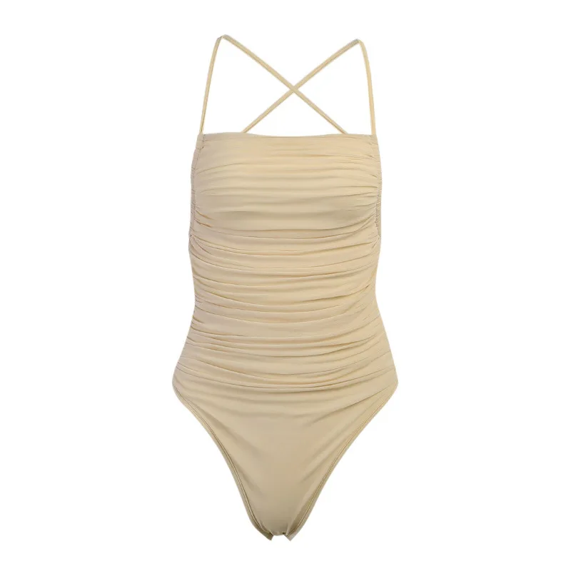 Women Strapless Pleated Slip Bodysuits 2021 Sexy Off The Shoulder Backless Solid Color Skinny Slim Jumpsuit Tee Shirt WDC8726 |