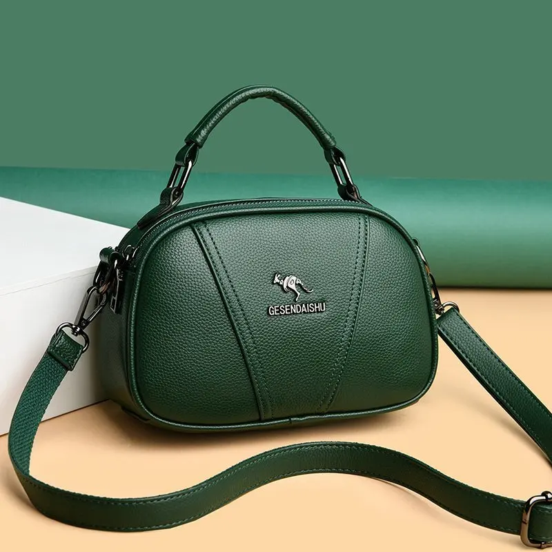 

High quality leather lady handbag luxury designer simple shoulder bag trendy mini crossbody bag 2-layer zipper bag 2020 new