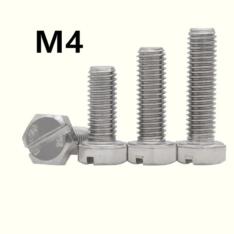 

50PCS M4x8/10/12/16/20mm GB29.1 stainless steel Slotter hexagon screws outer hex one word combination screw mechanical bolts
