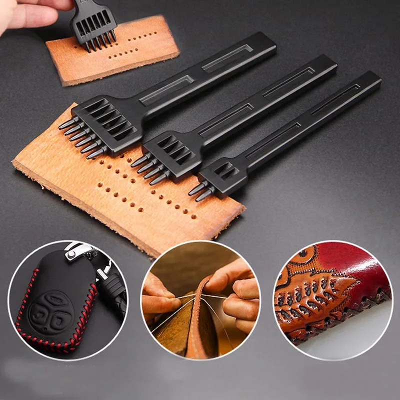 2/4/6 Hole DIY Leather Round Row Punching Tool Alloy Steel 4/5/6mm Spacing Punches Lacing Stitching Hand Sewing Thread | Дом и сад