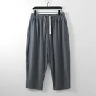 Брюки мужские льняные до щиколотки, свободные прямые штаны, одежда размера плюс размеров 6xl, лето 2021