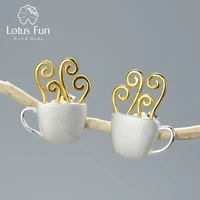 lotus fun real 925 sterling silver earrings original handmade fine jewelry hot coffee cup fashion stud earrings for women gift