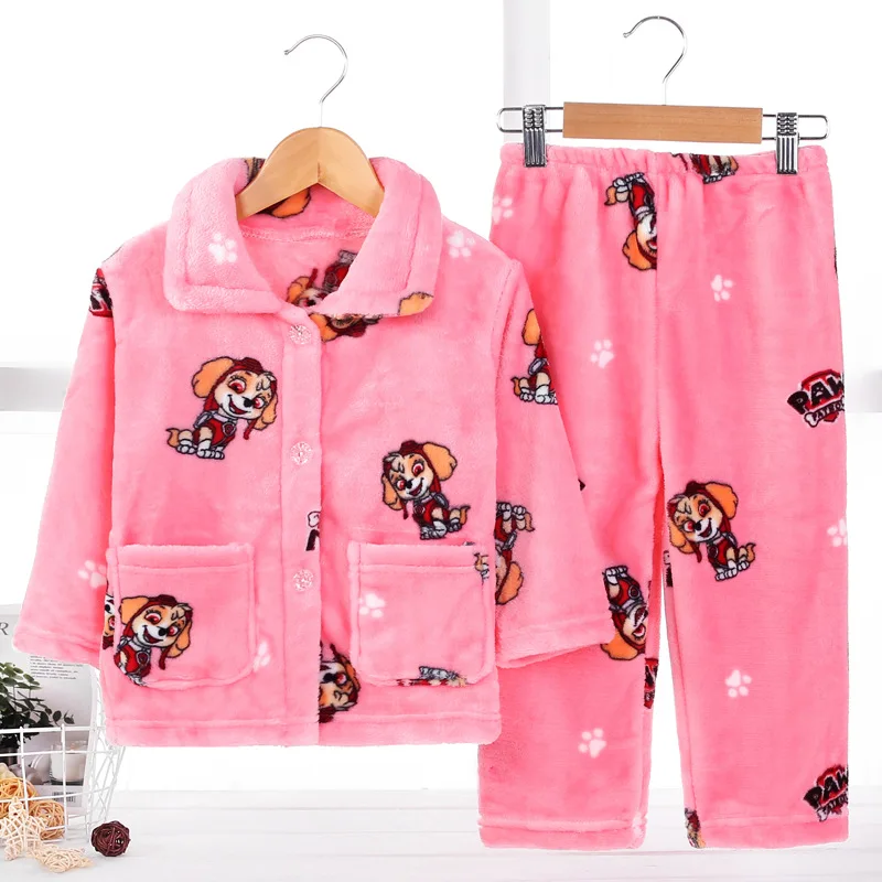 Pijama infantil inverno; детский пижамный комплект из кораллового флиса; пижама с принтом для маленьких мальчиков и девочек; детская фланелевая одежда для сна; пижамы для младенцев - Цвет: Pink dog Pajamas