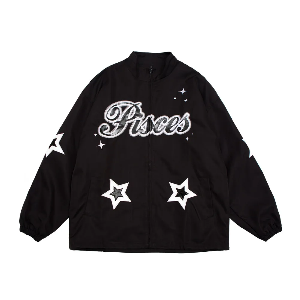 

Letter Embroidery Coach Jacket Mens Autumn Casual Letterman Jacket Simple Loose Outerwear Men