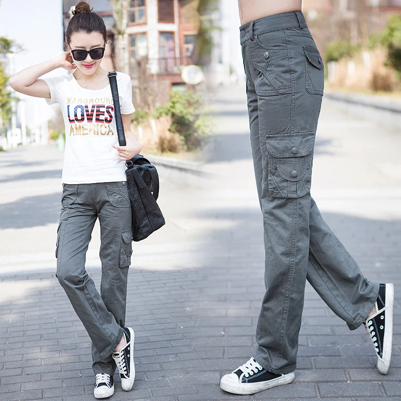 Women Workout Casual Military Camouflage Cargo Pants Overalls Ladies Straight Multi-pocket Joggers Trousers Pantalon Femme | Женская