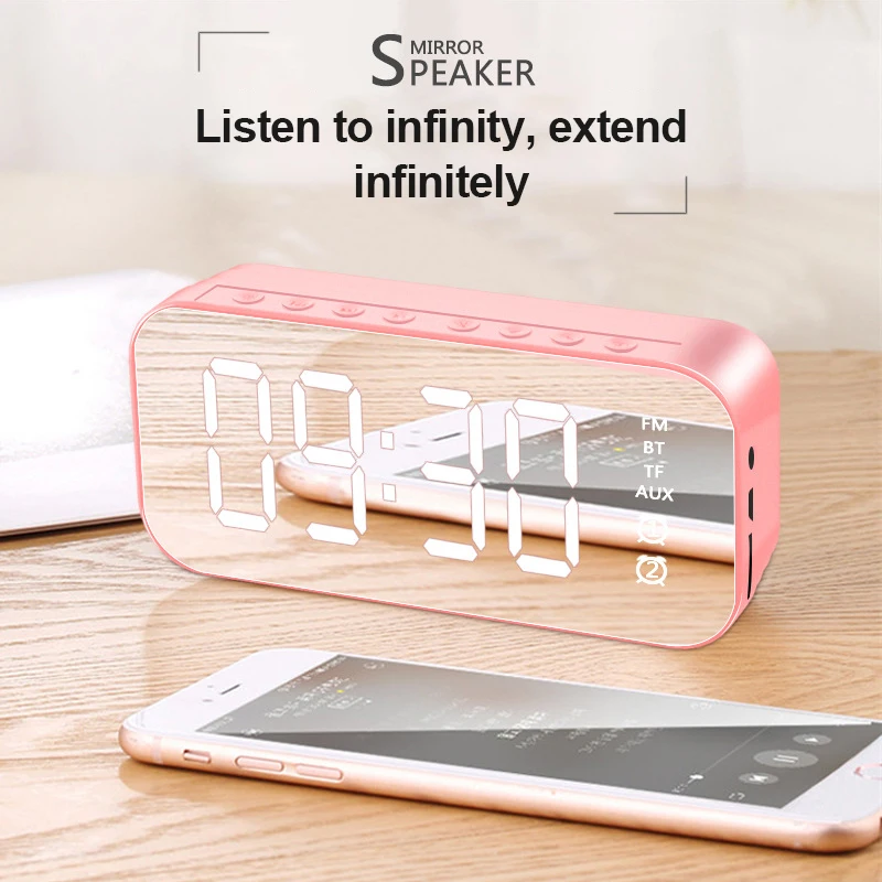 Multi Function 5.0 Bluetooth Subwoofer Speaker Wireless Mirror Alarm Clock FM Radio Protable Accessories Support TF Card AUX | Электроника