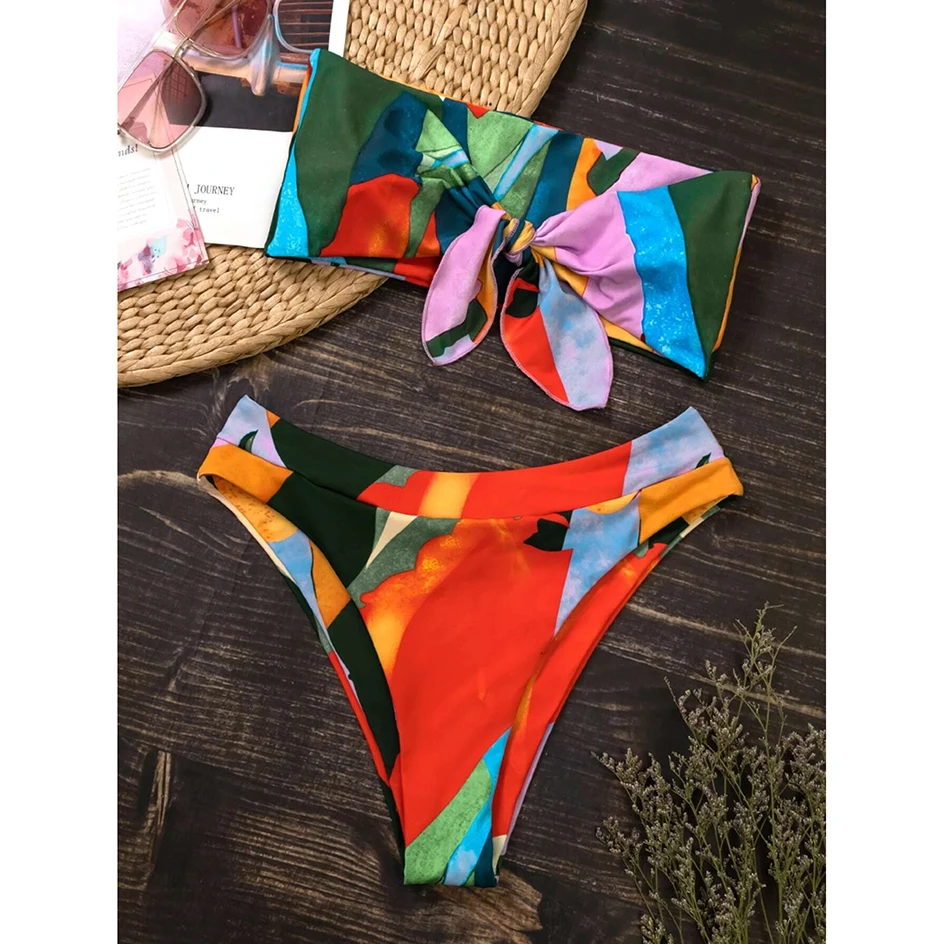 

Sexy Knot Bandeau Bikini 2021 New Swimsuit Women Swimwear Female High Waist Bikinis Set Swimming for Bathing Suit Woman Swimsuit