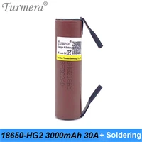 turmera new 18650 hg2 3000mah battery 30a soldering nickel for 10 8v 12v 14 4v 16 8v 18v 21v 25v screwdriver drill batteries use