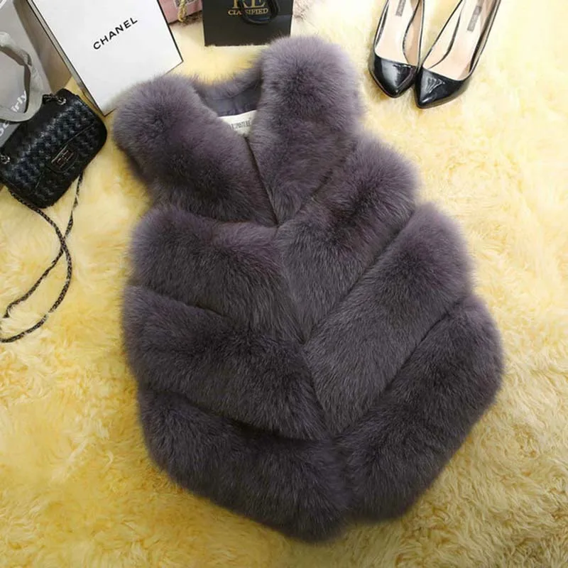 dark gray Новая мода зимнее пальто из искусственного меха женское приталенное пальто меховой жилет для женщин женский меховой жилет - Цвет: dark gray