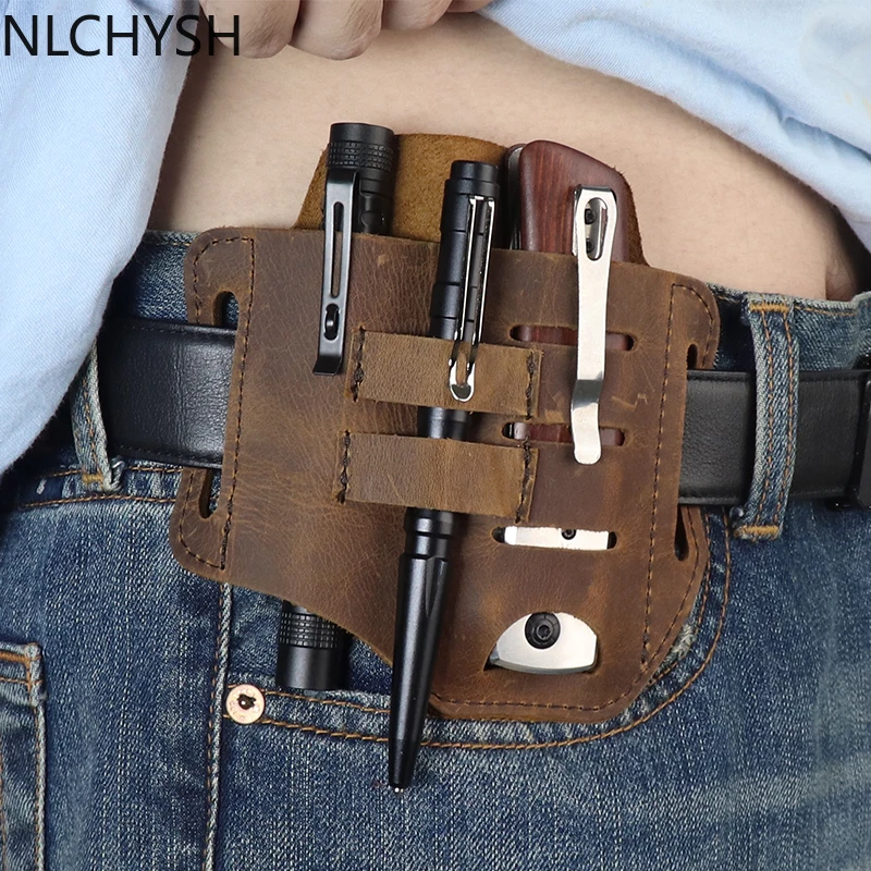 

Cowhide Leather Tactical Multifunction Belt EDC Pouch Tool Storage Bag Belt Pocket Hunt Tactical Flashlight Bag скураная сумка