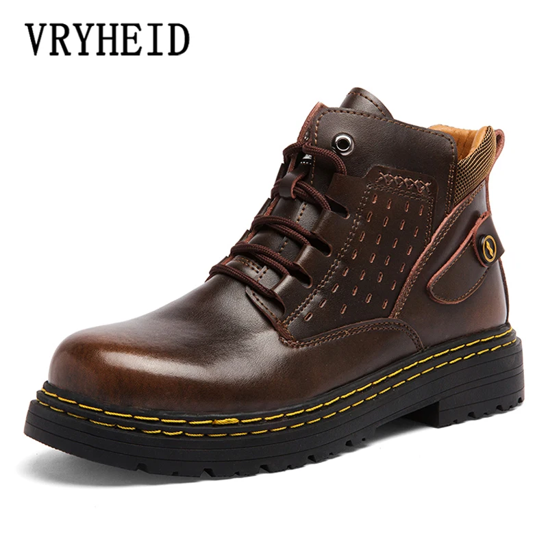 

VRYHEID Men's Boots 2022 Spring New Genuine Leather Fashion Casual Shoes Men Comfy Durable Outsole Man Martin Boots Big Size 48