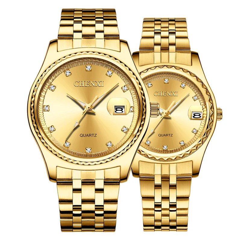 Luxury Brand Couple Watch Stainless Steel Waterproof Quartz Couple Watches For Lovers Date Clock Gold Watch Men Women With Box