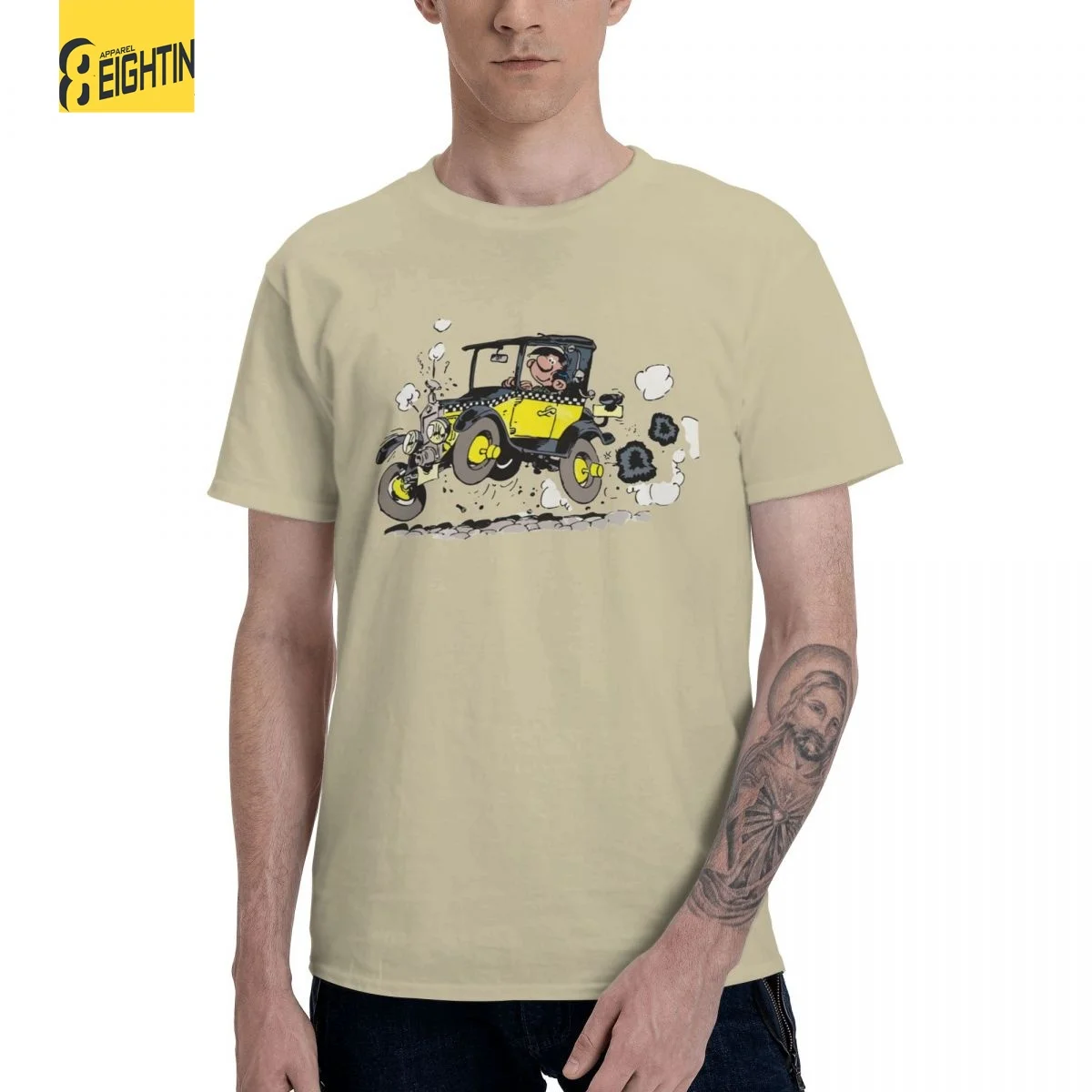 

Men's T-Shirt Gaston Lagaffe In Car Gomer Goof Cool Pure Cotton Tee Shirt Short Sleeve T Shirt Round Collar Clothes Gift Idea