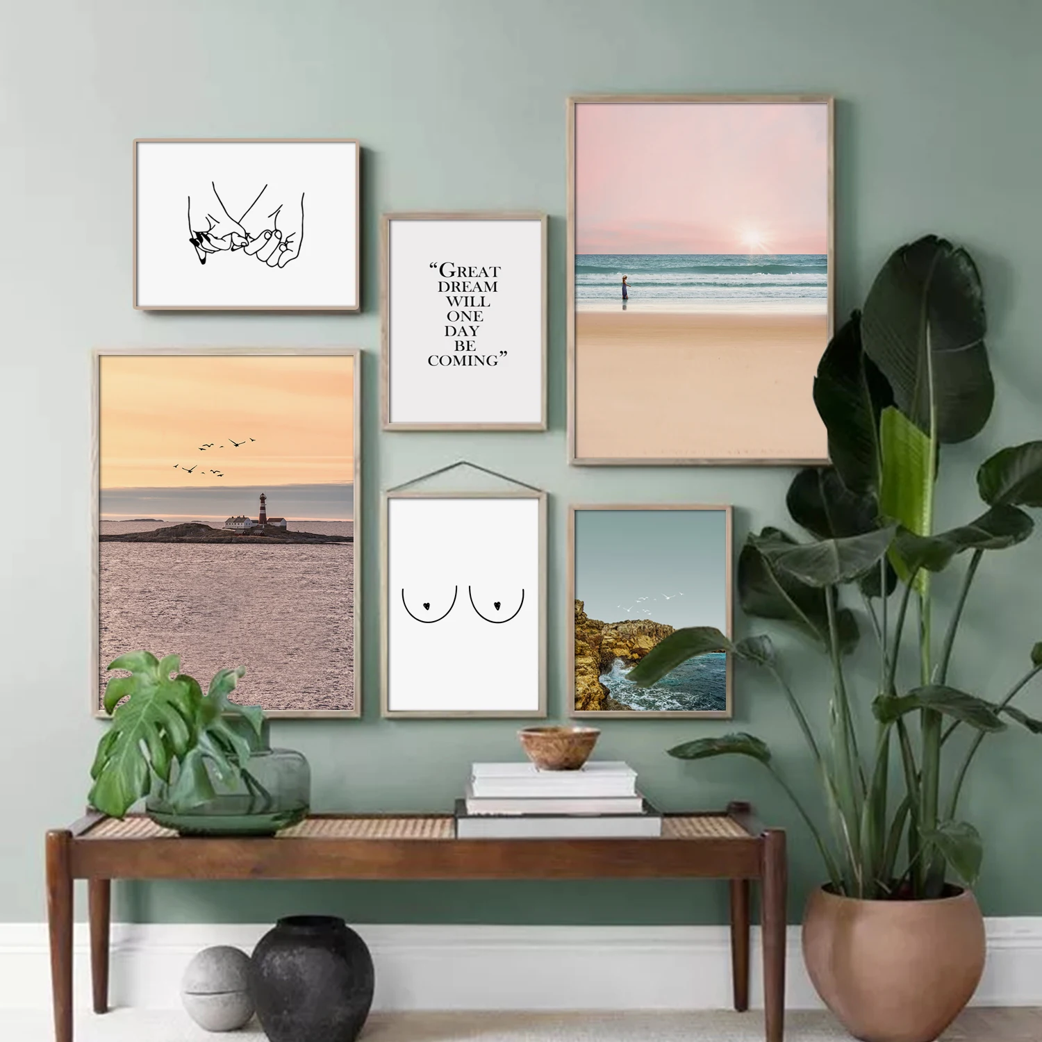 

Abstract Line Finger Sea Beach Girl Winter Landscape Wall Art Canvas Painting Nordic Poster Print Picture Living Room Home Decor