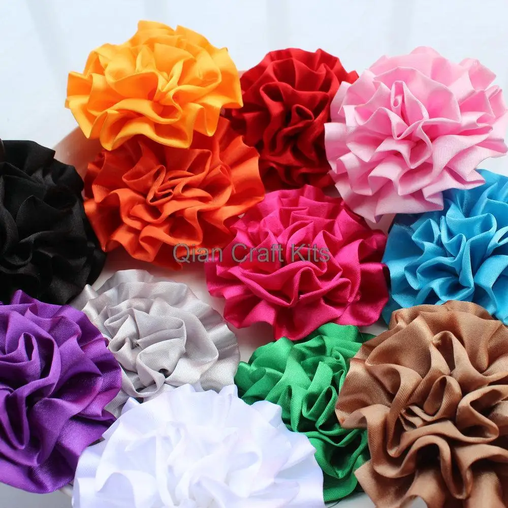 

50pcs mix color Large Satin Rolled Rose Rosettes- fabric flowers, satin flower, DIY headband supplies, accessory 3"
