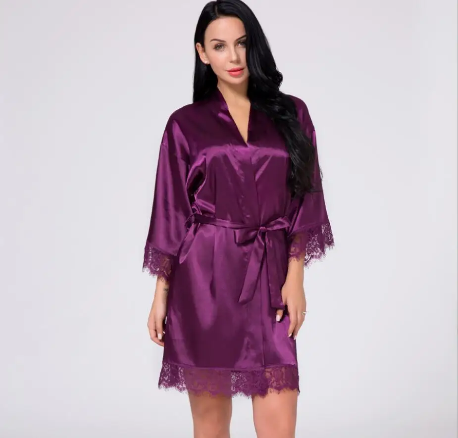 

Sleepwear Bathrobe Woman Wedding Bride Bridesmaid Robe Satin Rayon Bathrobe Nightgown For Women Kimono Sleepwear 8 Colour