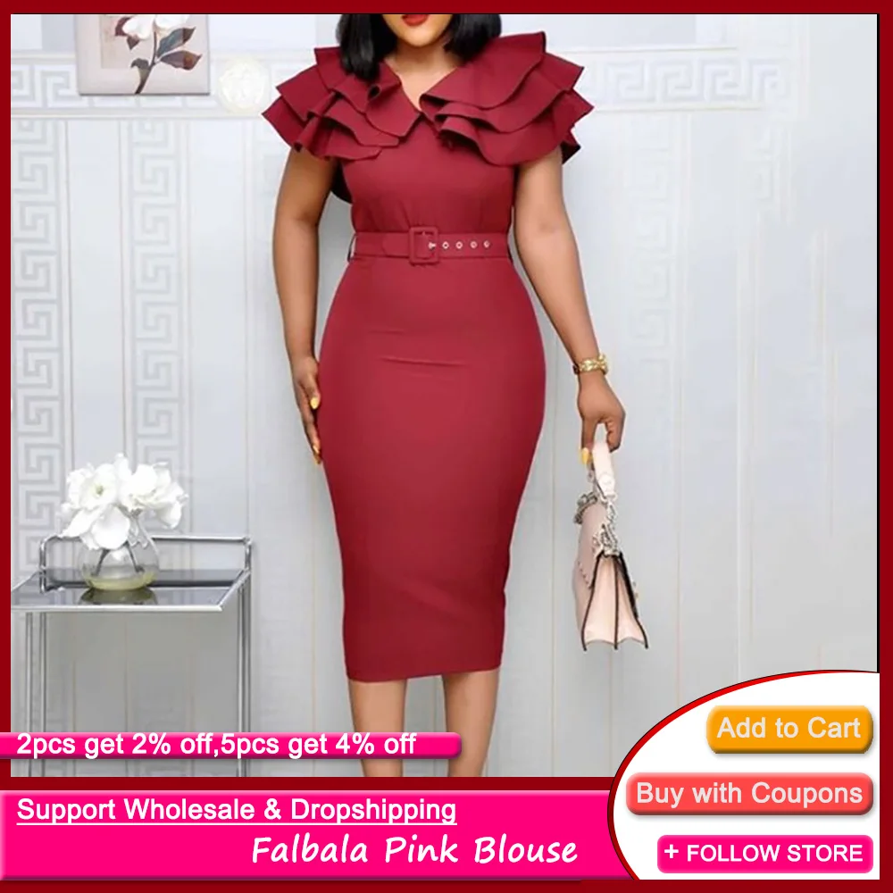 Женское платье пуловер до середины икры с оборками и коротким рукавом элегантное