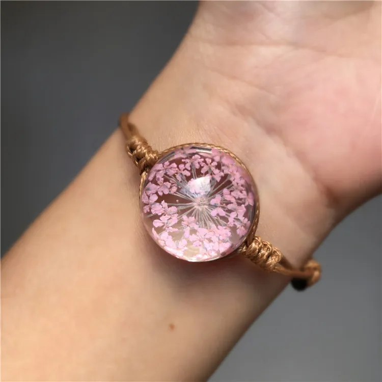 

Creative Crystal Glass Ball Daffodils Bracelets Hand-Made Charm Hand Catenary Girl Gift Natural Dried Flower Weave Gem Jewelry