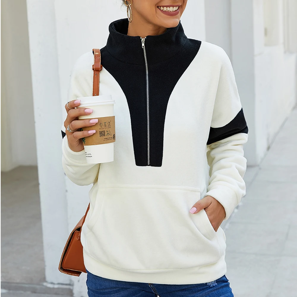 Женская новая осенне зимняя Толстовка с длинным рукавом в стиле пэчворк высоким