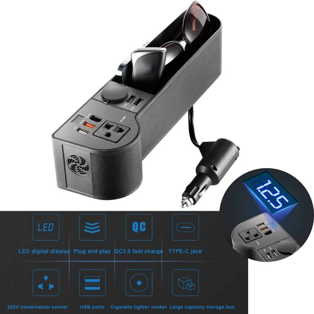 

Plastic Car Seat Clearance Inverter Charger LED Storage Box Multifunctional Car Organizer Power Adapter 160W