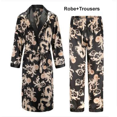 Robe set 9 Мужской банный халат, мужские атласные шарфы, пижама с принтом тигра, мужская летняя одежда, мужская атласная пижама, Свободная Домашняя одежда - Цвет: Robe set 9