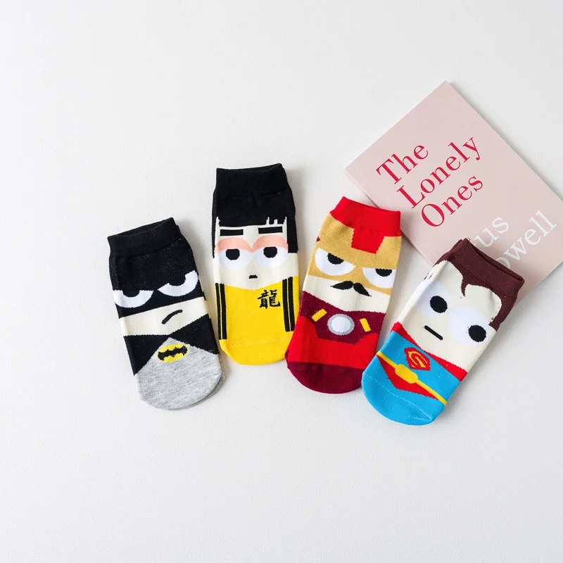5Pairs/Lot Men's Socks New Nylon Superhero Cartoon Boat Socks Funny Men's Shoes Invisible Short Colorful Skateboard Happy Meias