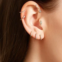 fashion elegant minimal gold cz crystal full stud earrings for woman girl statement 925 silver perforated earring jewelry gift