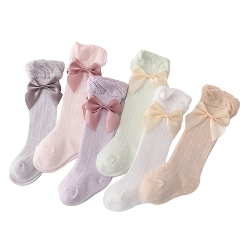 

Baby Girls Summer Thin Mesh High Tube Socks Bow Anti-Mosquito Over Knee Stocking