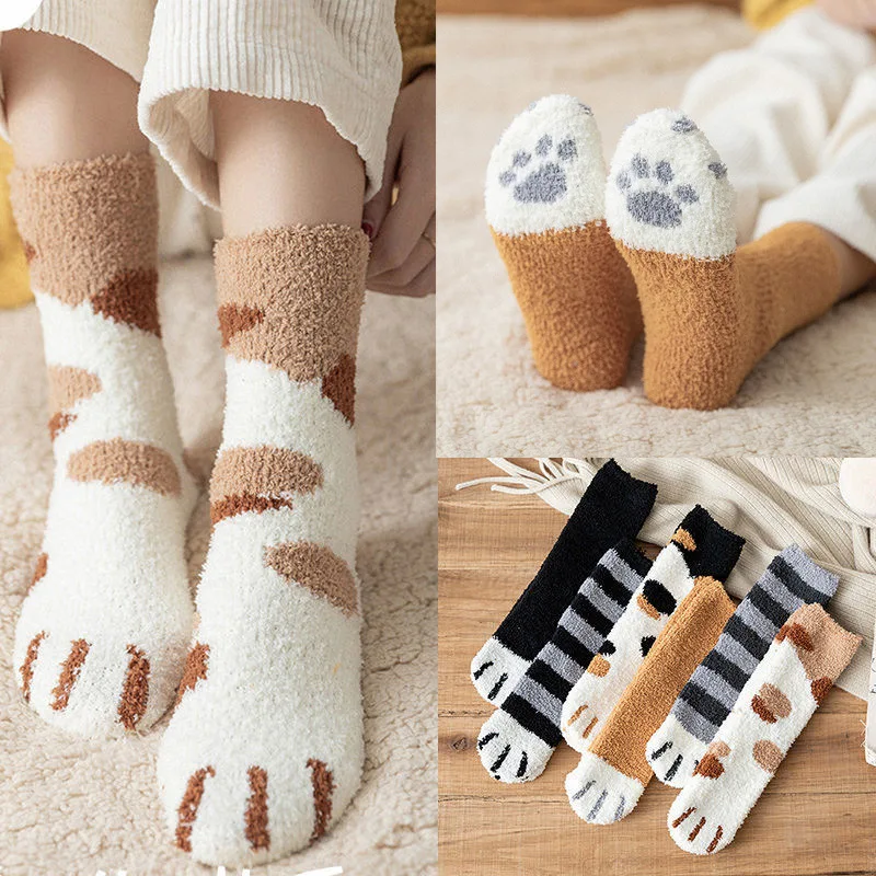 

Socks Women New Winter Coral Fleece Thickening Plus Pile Loop Socks Female Cat Claw Socks Sleep Warm Tube Socks Floor Cute 2021