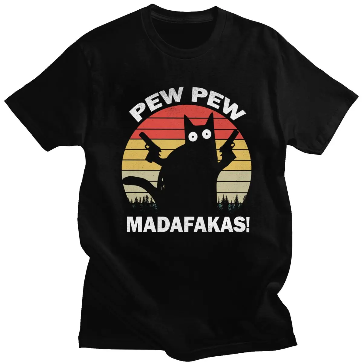 

Funny Cat Pew Pew Madafakas Tshirt Men Short Sleeve Vintage Cat Lovers Tshirt Summer Tshirt Cotton Casual Basic Tee Tops Gift