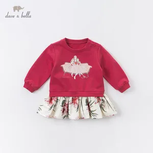 Осенняя футболка для девочек DB15566, с цветочным принтом, в стиле пэчворк