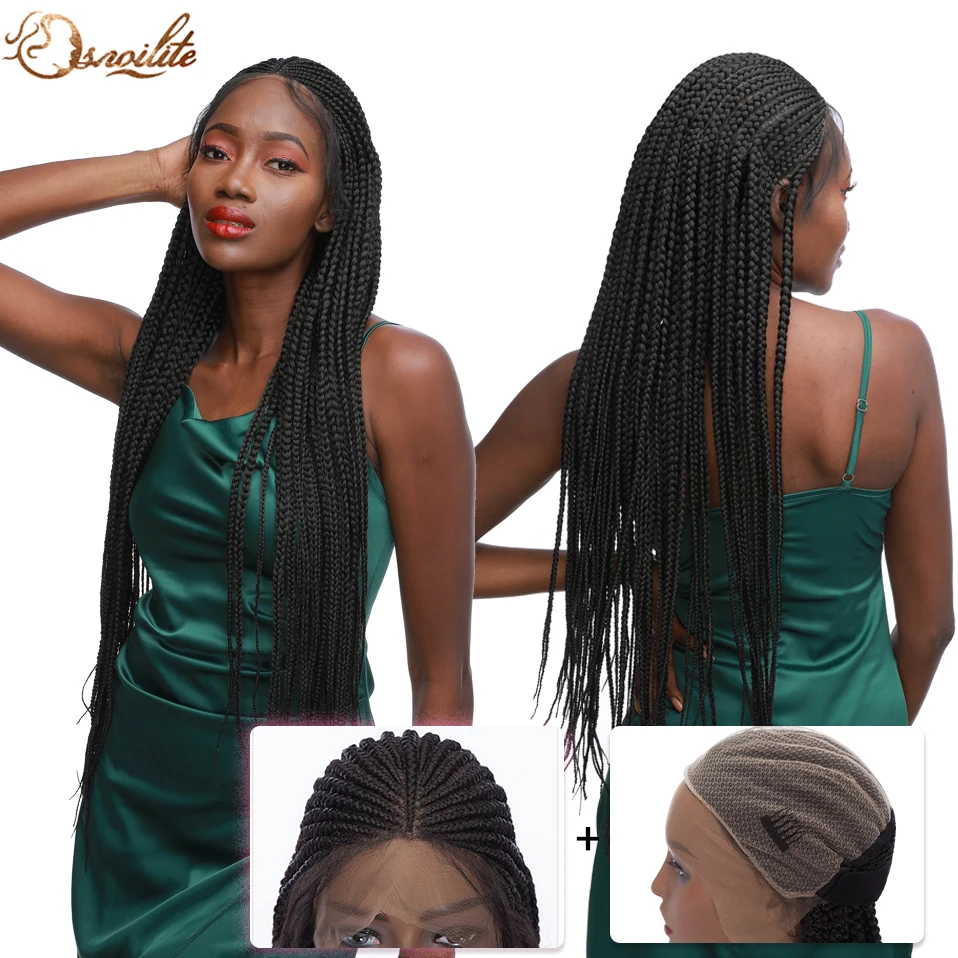 S-noilite 36inch Synthetic Twist Braids Wig Straight Afro Box Braided Hair Wig For Black Women Braiding Hair Wigs With Baby Hair