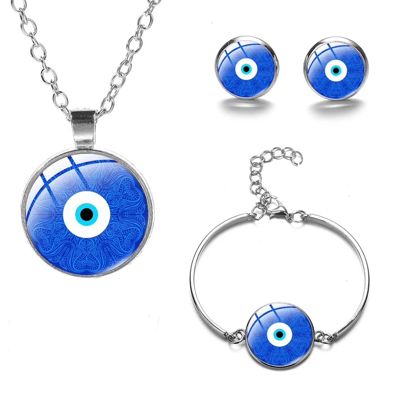 Синий стиль набор ювелирных изделий амулет Очаровательное ожерелье серьги