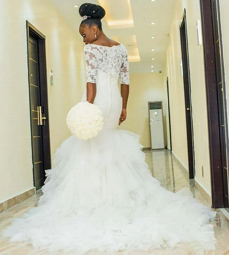 Свадебные платья с оборками и юбкой-годе 2020 свадебное платье аппликацией