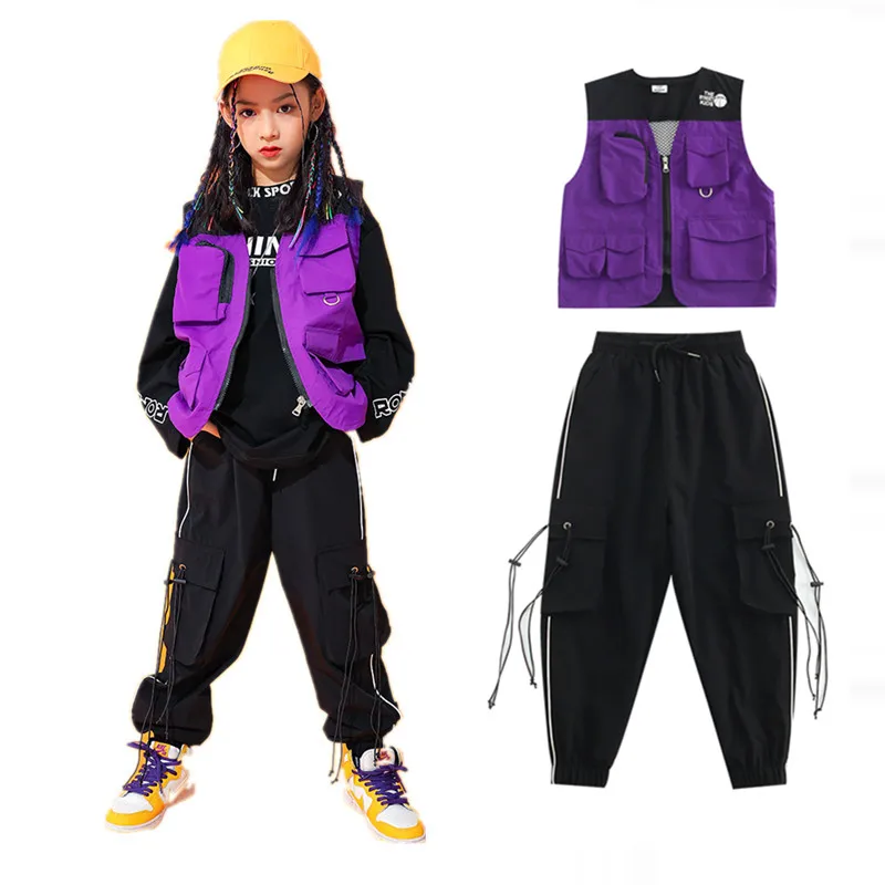 

Hip Hop Clothing Cool Vest Tops Pants Hip Hop Girls Performance Wear Long Sleeve Kids Boys Jazz Ballroom Dance Costumes