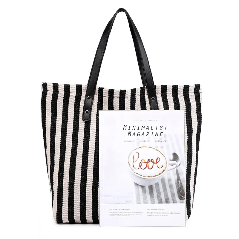 KVKY большая холщовая модная прочная женская сумка через плечо в черно-белую