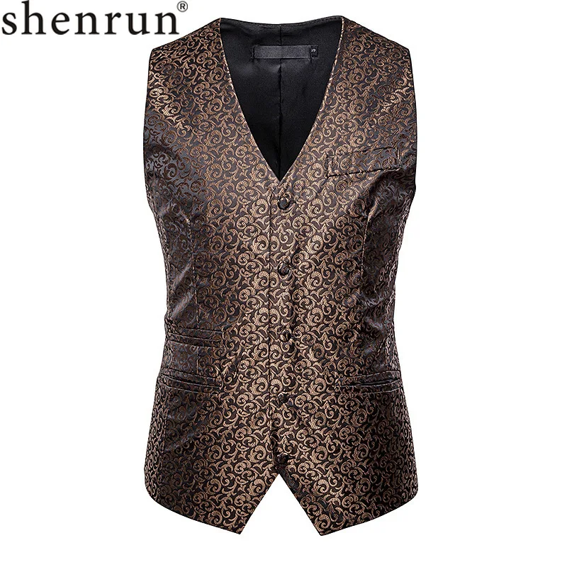 

Shenrun Men Vests New Fashion Spring Autumn Single Breasted Print Waistcoat Stage Dress Ball Party Singer Host Musician Costumes